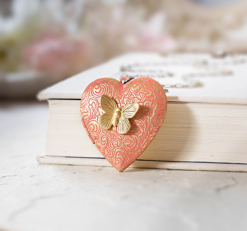 Heart Locket Necklace Butterfly Locket Necklace Personalised Etsy