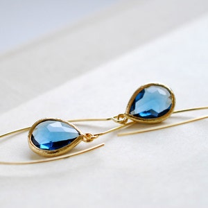 Navy Blue Drop Earrings, Gold Plated Montana Blue Sapphire Blue Teardrop Long dangle Earrings, Wedding Bridal Jewelry, Bridesmaid Gift image 4