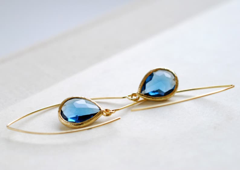 Navy Blue Drop Earrings, Gold Plated Montana Blue Sapphire Blue Teardrop Long dangle Earrings, Wedding Bridal Jewelry, Bridesmaid Gift image 4