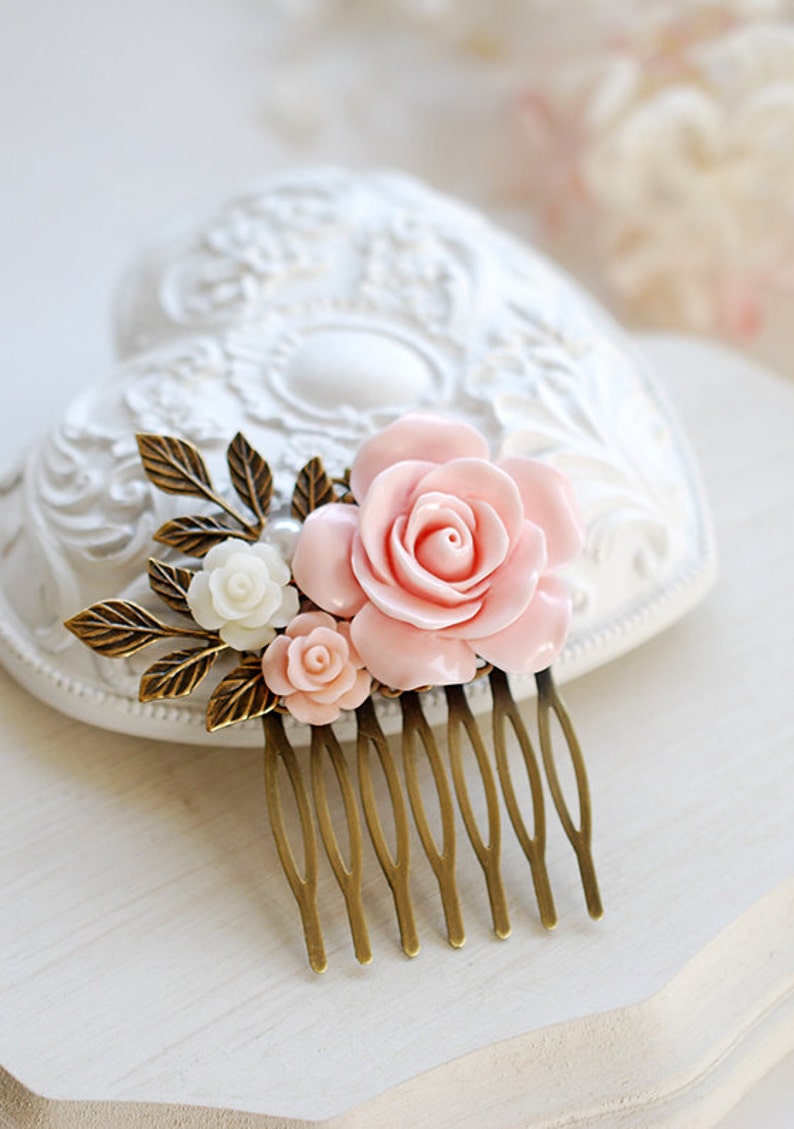 Pink Rose Hair Comb Blush Pink Wedding Hair Accessory Bridal Etsy