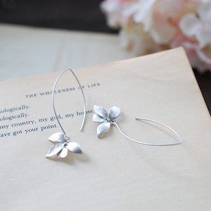 Silver Earrings, Orchid Flower Long Dangle Earrings, Wedding Jewelry, Bridesmaid gift, Bridal Earrings, Gift for her , Gift for for Mom image 3