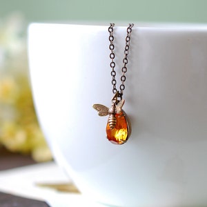 Bee Necklace With Topaz Honey Drop, Bee Jewelry, Honey Bee Humble Bee Necklace, Bee Charm Necklace, Gift for Women for Bee lover Bee Kepper image 2