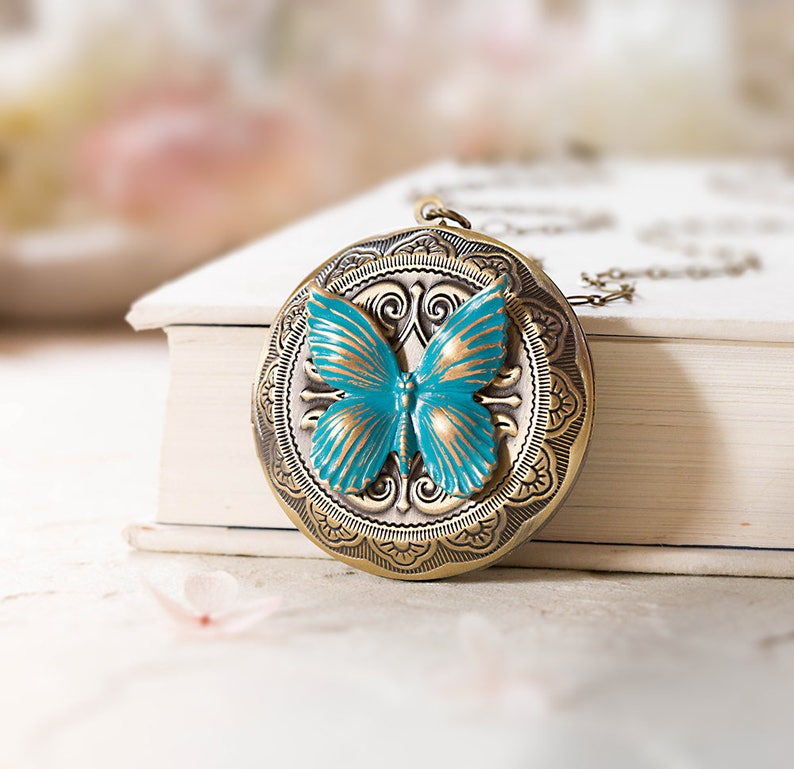 Butterfly Locket Necklace Personalized Photo Locket Etsy