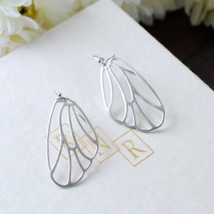 Silver Wing Earrings. Matte Silver Fairy Wings Earrings, Butterfly Wings Earrings, Cicada Wings Earrings. Filigree Wing Jewelry image 3
