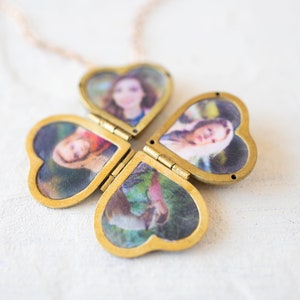 Family Photo Locket Necklace, Gold Folding Locket, Vintage Locket Pendant, Personalized Picture Locket, Family Jewelry, Gift for Mom Grandma image 10