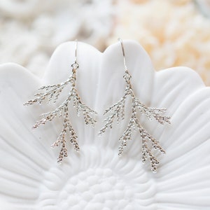 Silver Spruce Tree Leaf Branch Earrings, Fall Earrings, Winter Earrings, Fall Winter Jewelry, Coniferous Evergreen tree, Christmas Tree image 4