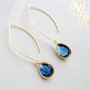 Navy Blue Drop Earrings, Gold Plated Montana Blue Sapphire Blue Teardrop Long dangle Earrings, Wedding Bridal Jewelry, Bridesmaid Gift image 3