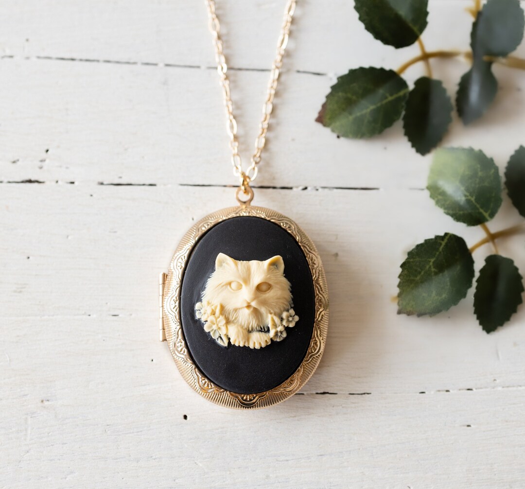 Personalized Cat Locket Necklace: Gold Oval Cameo, Photo Keepsake - Etsy