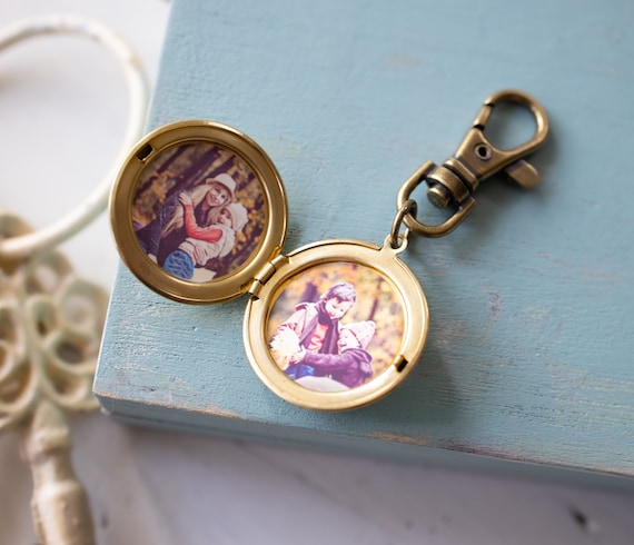 Photo Locket Key Chain for Men Keychain Gold Brass Locket Key