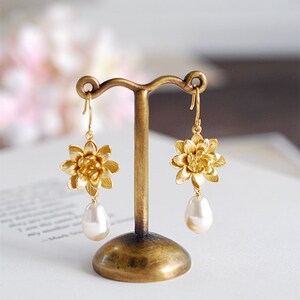 Lotus Pearl Drop Earrings - Set of Two