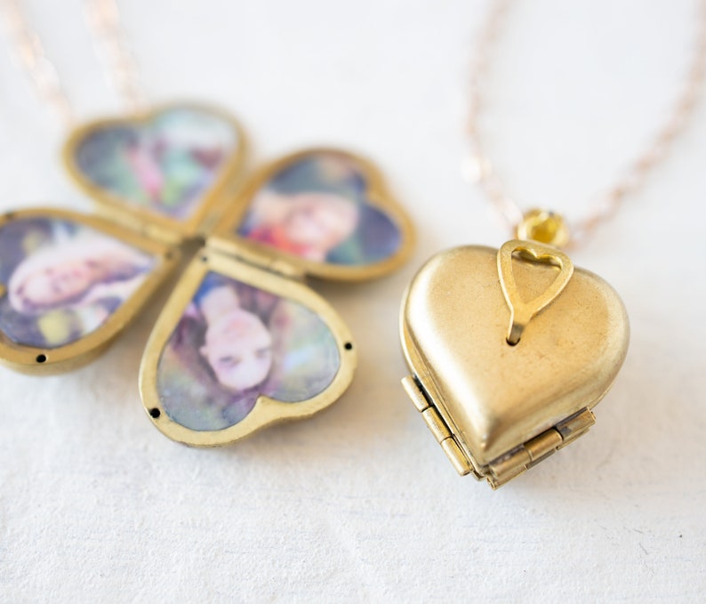 Heart Locket Necklace, Family Friends Locket, Gift for Family Friends, Vintage Brass Folding Locket, Personalized Mother's day Gift for Mom image 3