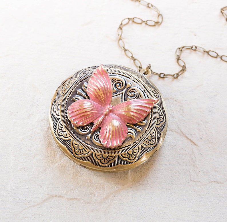 Perosnalized Butterfly Locket Necklace Butterfly Necklace Etsy