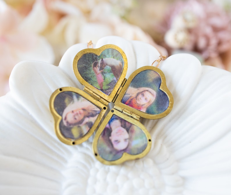 Family Photo Locket Necklace, Gold Folding Locket, Vintage Locket Pendant, Personalized Picture Locket, Family Jewelry, Gift for Mom Grandma image 4