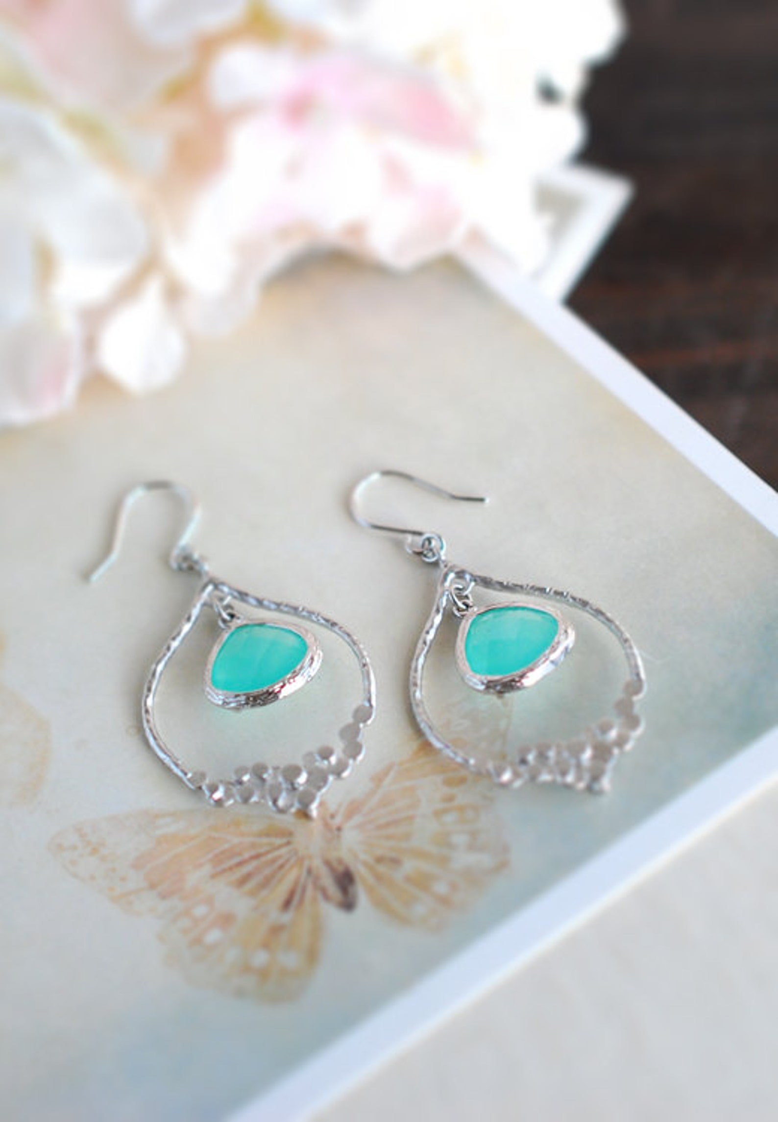 Mint Earrings in Silver Mint Blue Glass Drop Earrings in Etsy
