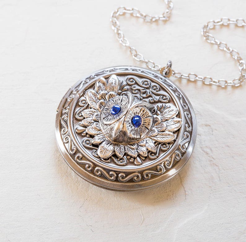 Personalized Silver Owl Locket Necklace Customized Photo Etsy