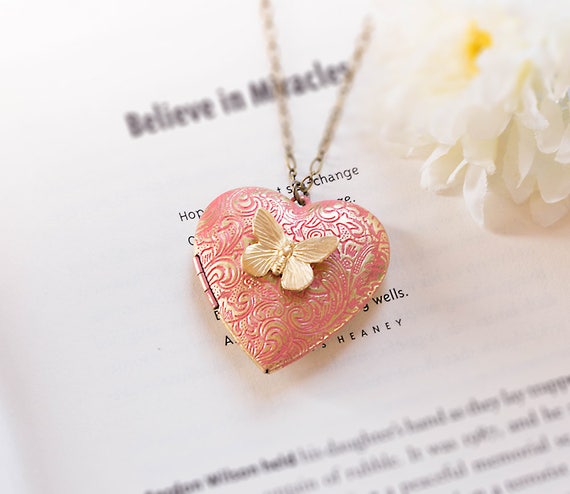Heart Locket Necklace Butterfly Locket 