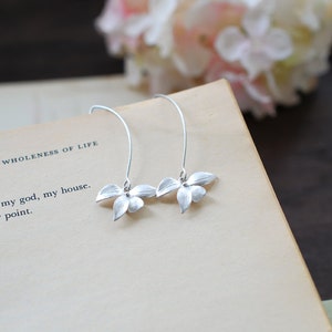 Silver Earrings, Orchid Flower Long Dangle Earrings, Wedding Jewelry, Bridesmaid gift, Bridal Earrings, Gift for her , Gift for for Mom image 2