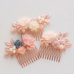 Rose Gold Bridal Hair Comb Maroon Burgundy Dark Red Wedding Hair Comb Red Gray Dusty Pink Flower Pearl Rhinestone Fall Autumn Wedding Comb image 5