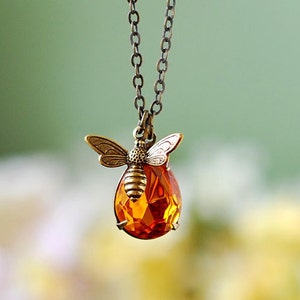 Bee Necklace With Topaz Honey Drop, Bee Jewelry, Honey Bee Humble Bee Necklace, Bee Charm Necklace, Gift for Women for Bee lover Bee Kepper image 4