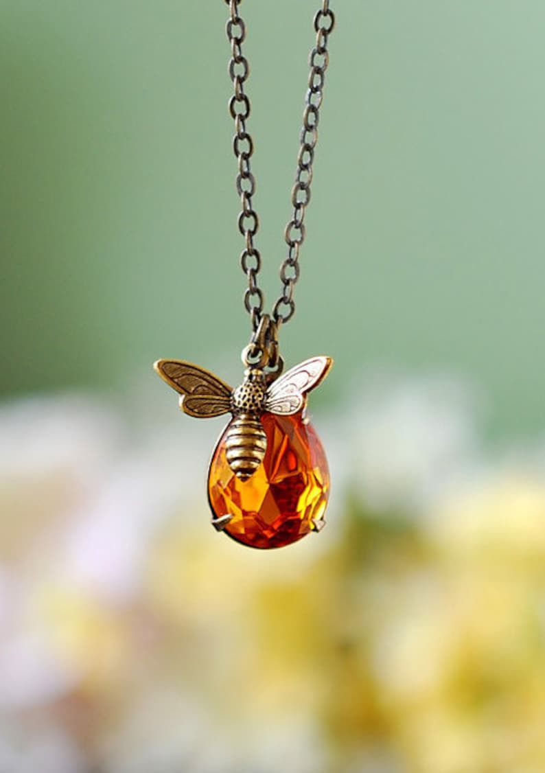 Bee Necklace, Honey Bee Bumble Bee Jewelry, Bee Lover gift, Topaz November Birthstone, gift for her, gift for mom, Birthday gift for her 