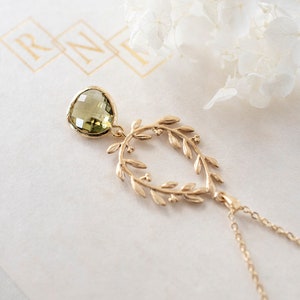 Dark Olive Green Gold Leaf Laurel Wreath Dangle Earrings, Olivine Wedding Jewelry, Gift for Mom wife girlfriend Sister image 9