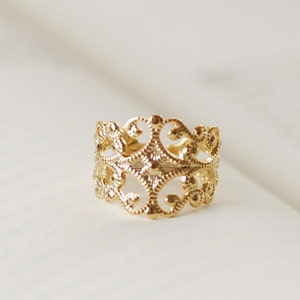 Victorian Style Gold Filigree Ring. High Quality Gold Plated Adjustable Filigree Ring