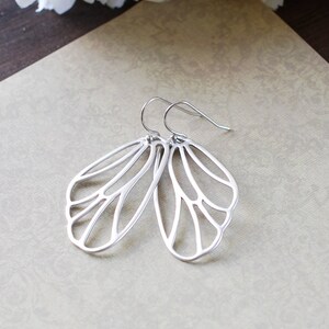 Silver Wing Earrings. Matte Silver Fairy Wings Earrings, Butterfly Wings Earrings, Cicada Wings Earrings. Filigree Wing Jewelry image 2