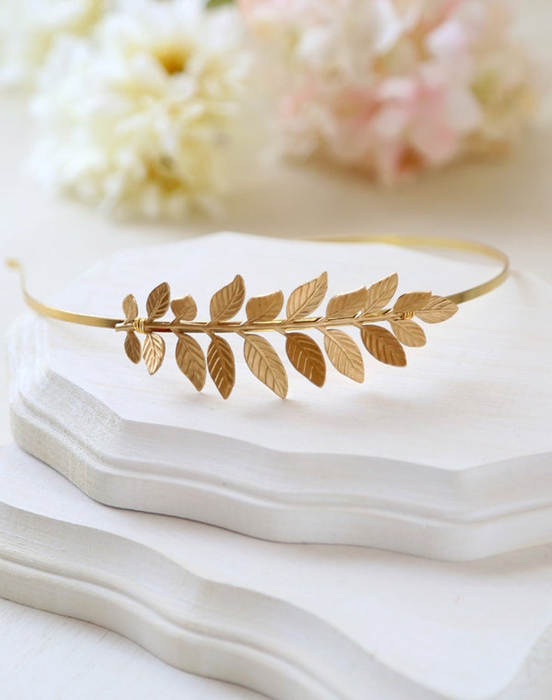 Grecian Hairband Bridal Hair Woodland Wedding Large Leaf Headband Wedding Headband Gold Leaf Headband Grecian Headpiece