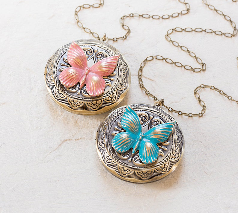 Personalized Butterfly Locket Necklace Customized Photo Etsy