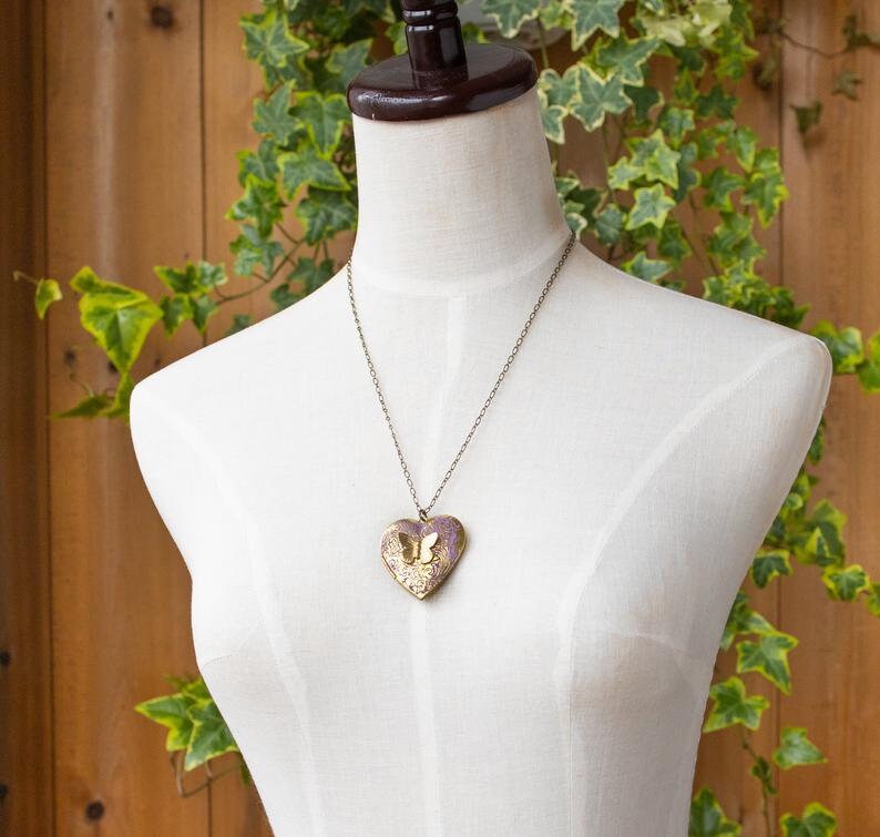Heart Locket Necklace Butterfly Locket Necklace Personalised Etsy