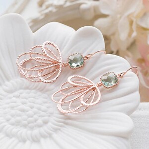 Aqua Blue Rose Gold Dangle Earrings Aquamarine Aqua Wedding Bridal Earrings Bridesmaid Earrings Rose Gold Wedding Jewelry Bridesmaid Gift image 2