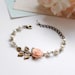 Peach Wedding Flower Girl Bracelet, Bridesmaid Bracelet, Bridal Bracelet, Peach Pink Rose Flower Cream Pearls Leaf Bracelet, Bridesmaid Gift 