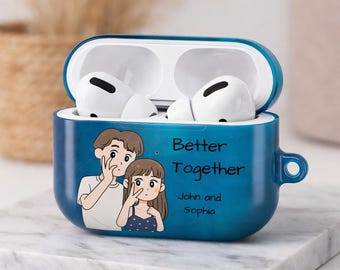 Couple Cartoon 'Better Together' AirPods 4 3 , AirPods Pro 1 2  Cases | Personalized Names