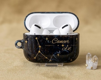 Personalized Cancer Zodiac AirPods Case I Premium Marble Gold Constellation I Custom AirPods Cover I Fits AirPods Pro 2, AirPods 3, 4