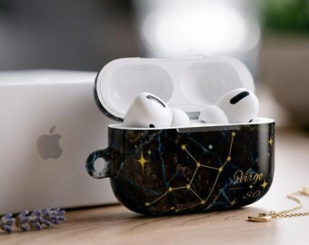 Personalized Virgo Constellation AirPods 3 4 AirPods Pro 1 2  Case | Zodiac Marble Sky