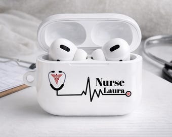 Personalized Nurse AirPods Case | Stethoscope Heartbeat Custom Name AirPods Pro 1 2 , AirPods Gen 3 4 | Nurse Doctor Gift