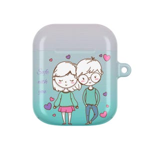 Gepersonaliseerde AirPods-hoesje voor koppels – aangepaste illustratie jubileumcadeau afbeelding 6