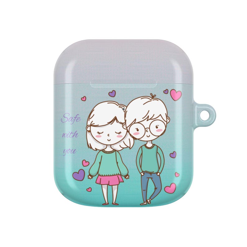 Gepersonaliseerde AirPods-hoesje voor koppels – aangepaste illustratie jubileumcadeau afbeelding 6