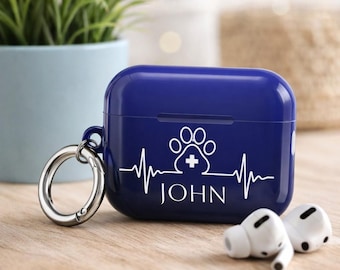 Personalized Pet Paw Pulse with Name AirPods 1 2 3 4 and AirPods Pro 1 2 Case | Animal Care Hero, Vet Tech Gift