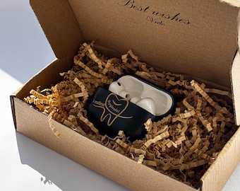 Personalized Leather AirPods Pro 3 Case | Custom  Engraved Name Dental Hygienist Gift | Black Genuine Leather Engraved AirPods Pro 3 Case
