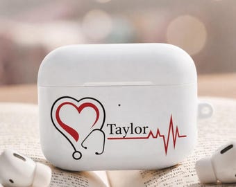 Heartbeat Stethoscope Name AirPods 1 2 3 4,  AirPods Pro 1  2 Case  Personalized Nurse ECG AirPods Cover