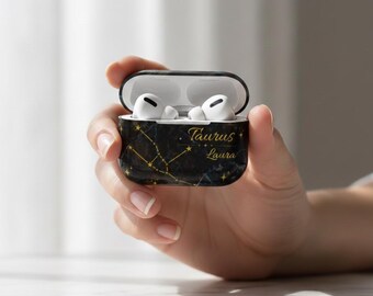 Personalized Taurus Zodiac AirPods Case - Custom Name & Star Constellation Cover for AirPods 4, 3, 2, 1 and  AirPods Pro 1, 2, 3