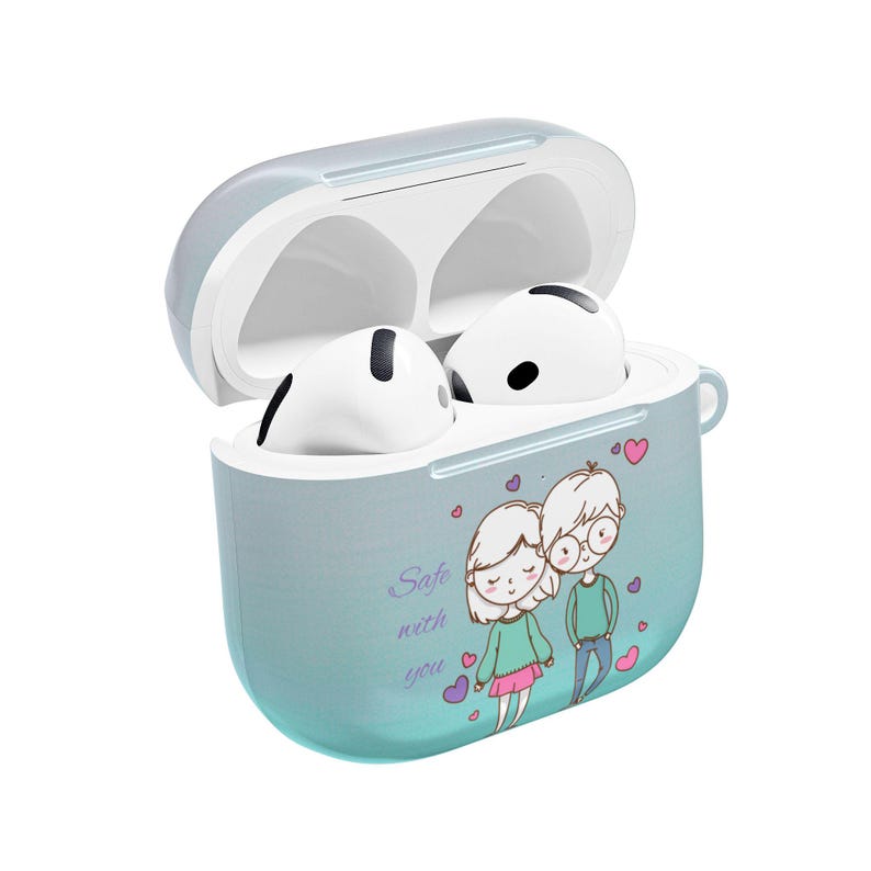 Gepersonaliseerde AirPods-hoesje voor koppels – aangepaste illustratie jubileumcadeau afbeelding 18