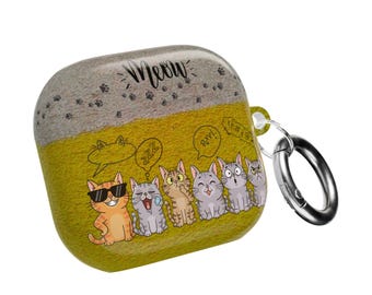 Cartoon Cats Meow Paw Print AirPod Cases | Cute Cat Row Design