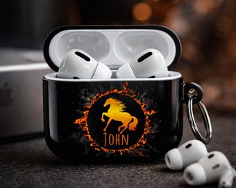 Flaming Horse Personalized AirPods Pro 1 2 , AirPods 1 2 3 4  Case | Premium Custom Name Earbud Cases