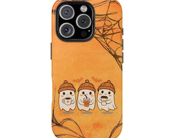 Funda protectora resistente para teléfono Spooky Ghosts, color naranja