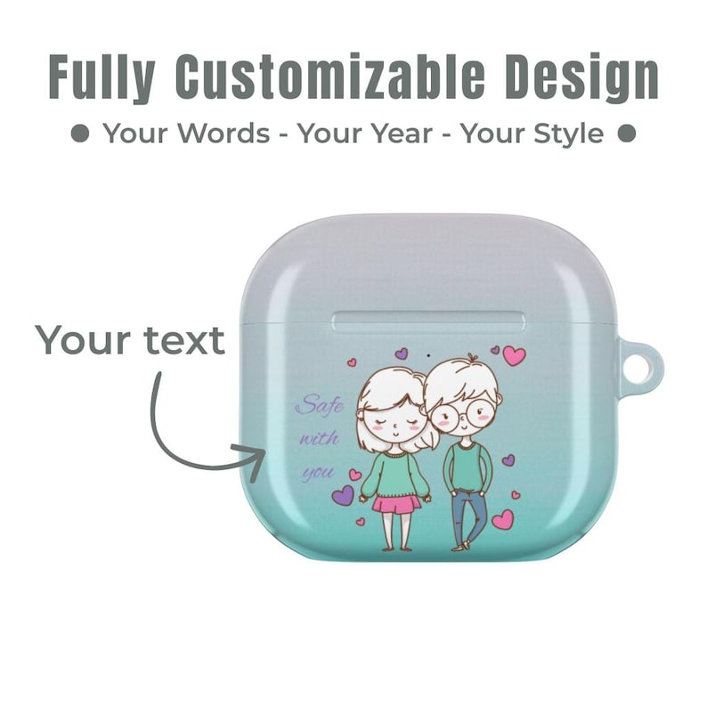 Gepersonaliseerde AirPods-hoesje voor koppels – aangepaste illustratie jubileumcadeau afbeelding 3