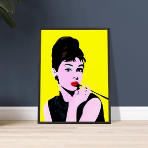 Audrey Hepburn Warhol 8K Pop Art - Yellow/Framed