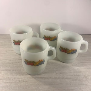 Set of 4 - Vintage Fire King Fruit Glass Mug Anchor Hocking