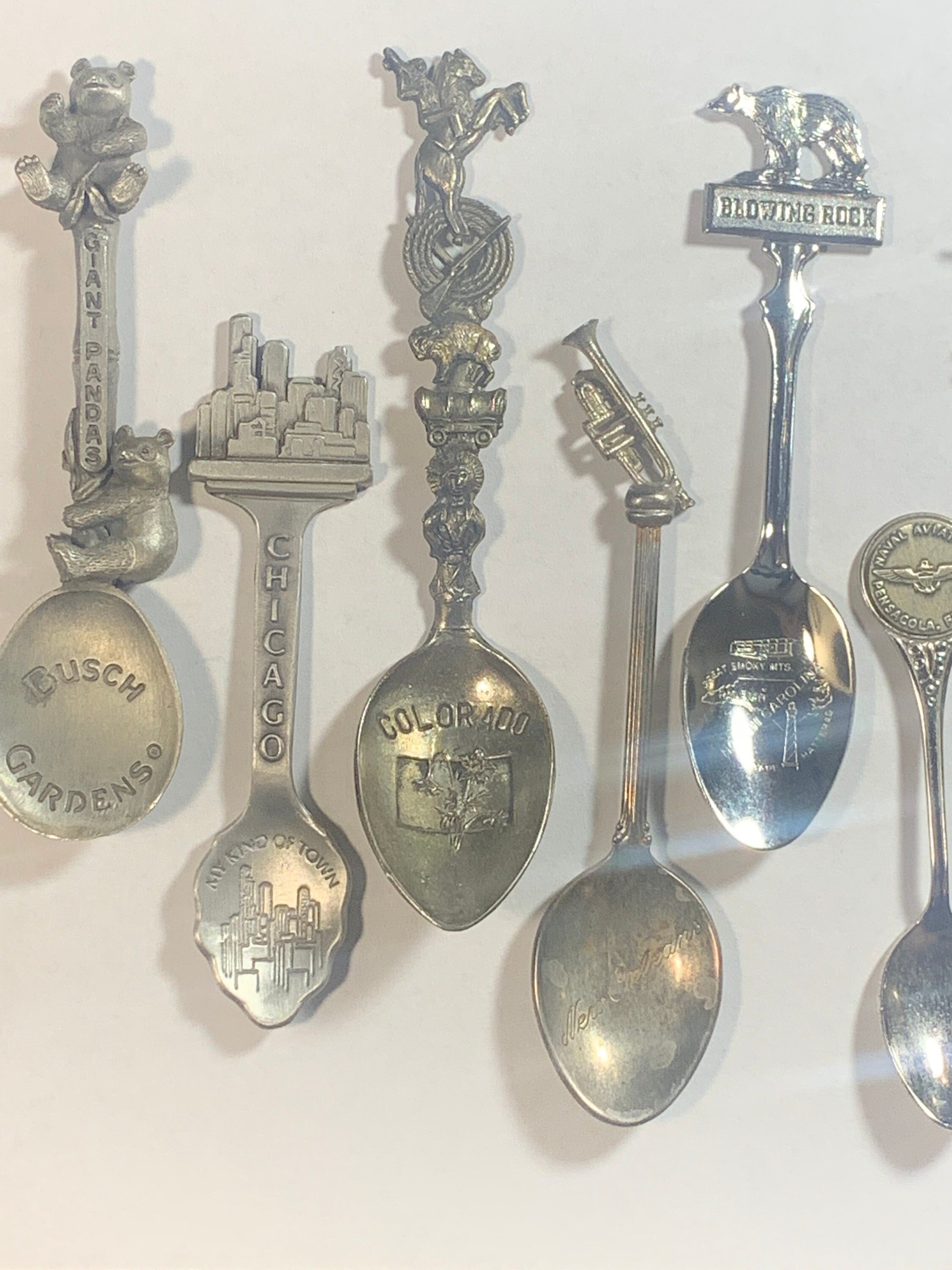 9 Collectors Spoons, Baltimore, Chicago, Blowing Rock, Egypt, Naval